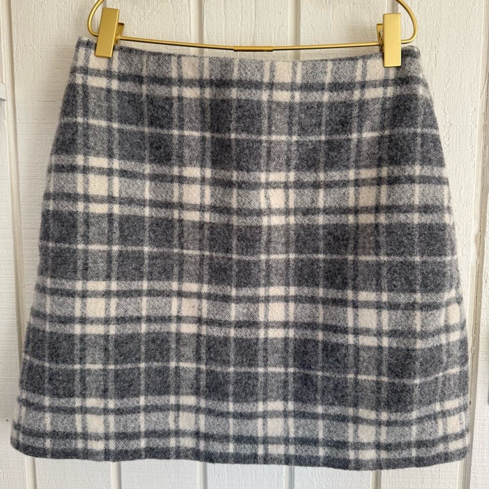 Uniqlo Wool Gray White Plaid Tartan A-Line Short Mini Skirt 2